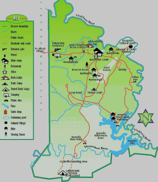 mkuze game reserve map